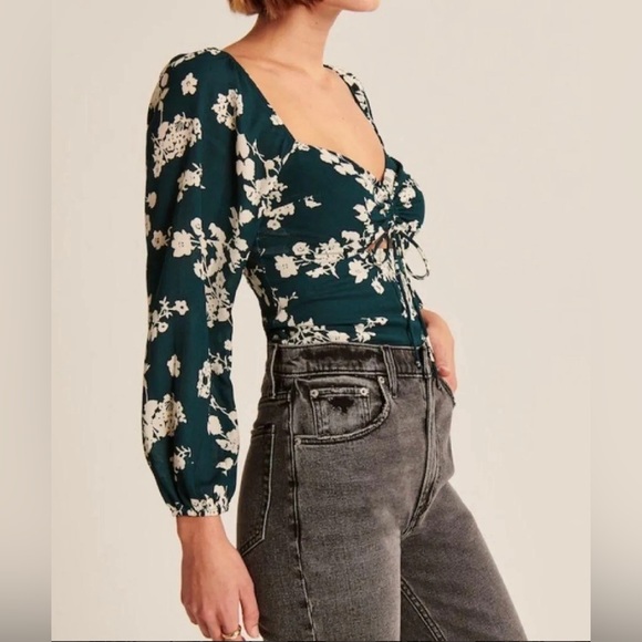 ABERCROMBIE & FITCH Green Floral Peasant Blouse XS - brand new never worn - Picture 4 of 8